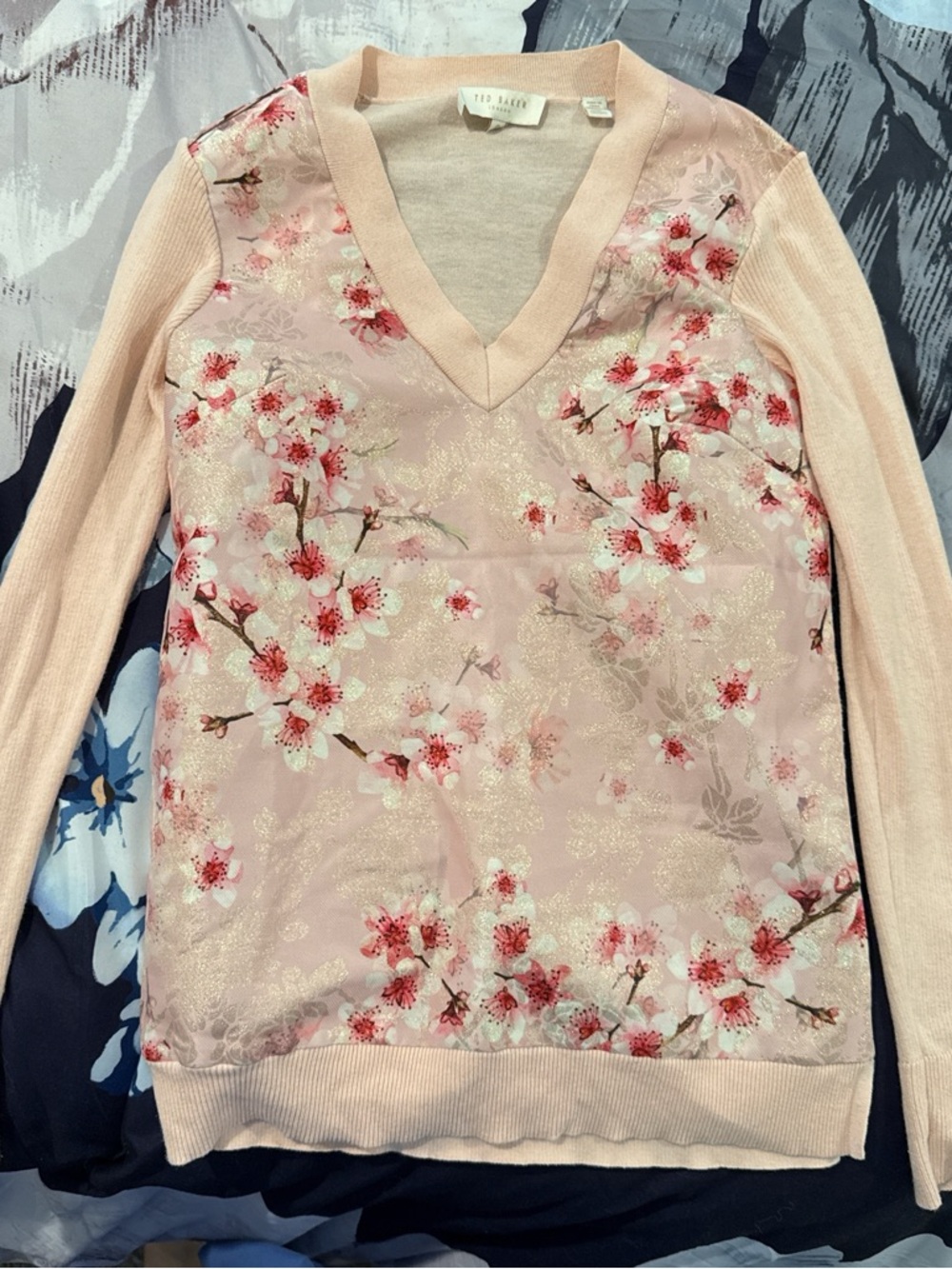 Ted Baker Pink Cherry Blossom V-Neck Sweater
